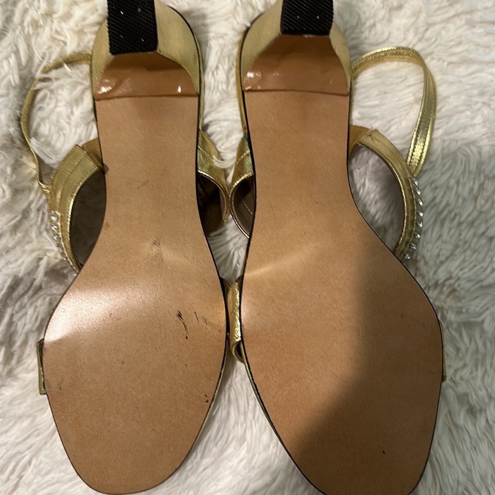 Vintage Polly of California Gold Leather Strappy Heels with Sparkly Rhinestones - Picture 8 of 13